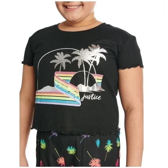 Justice Girls Rib Short Sleeve Tee And Pajama Short, 2-piece Sleep Set - Picture 4 of 5